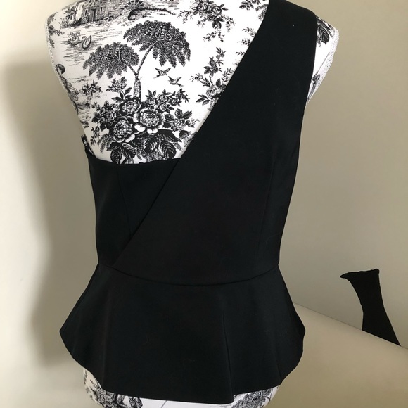 SABA Matte Black One Shoulder Top Glam Peplum Cotton Fit&Flare Lined Size 12 NWT - Picture 11 of 16